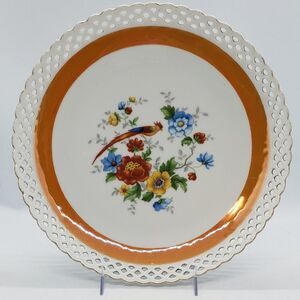 Bavaria Schumann Reticulated Orange Lustre Bird Plate